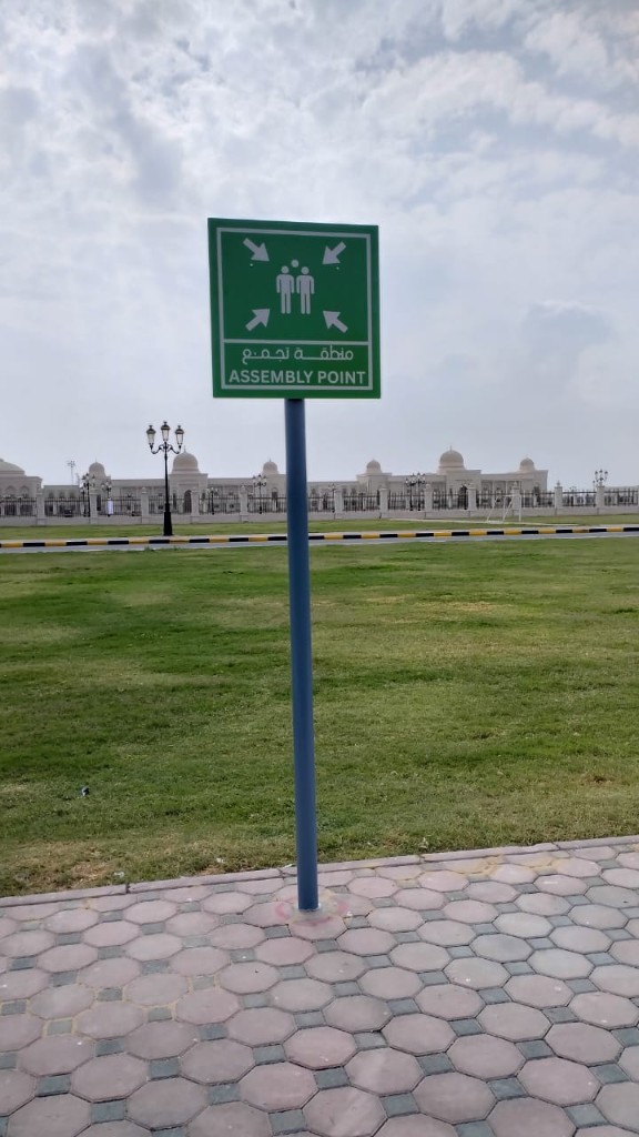 Installed assembly point signage